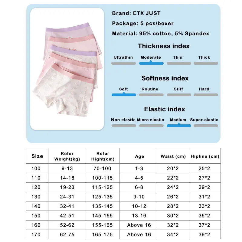Kids boxers ages 2-16 high quality young teen girls preteen underwear fast shipping in stock