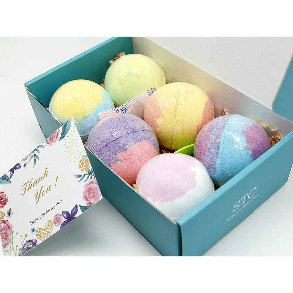 Organic private label natural handmade bath fizzer rich bubble spa relaxing rainbow bath bomb gift set