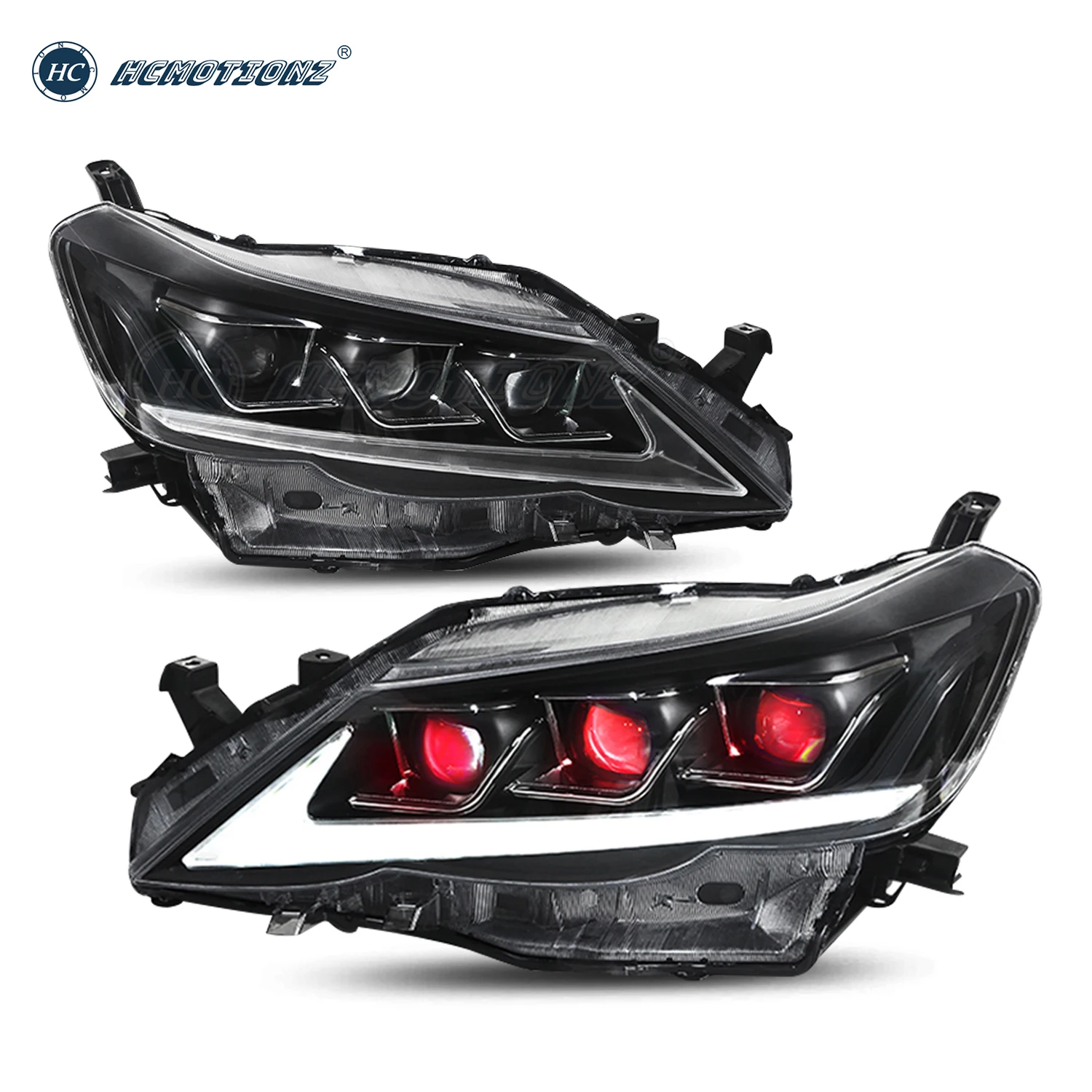 HCMOTIONZ DRL Car Front Lamps Assembly 2010-2013 with Red Demon Start UP Animation Eyes LED Headlights For Toyota Mark X /Reiz