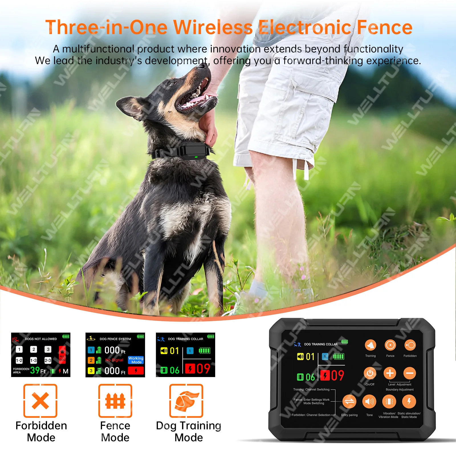 Patented New Product 3-in-1 Invisible Electric Dog Fence Vibration Shock Dog Training Collar with Remote 300 FT Wireless Fence