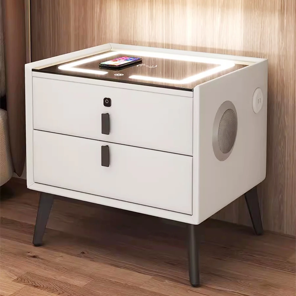 Luxury White Black Bed Room Furniture Wooden Smart Bedside Coffee Table Modern Nightstands With Usb Wireless Charging