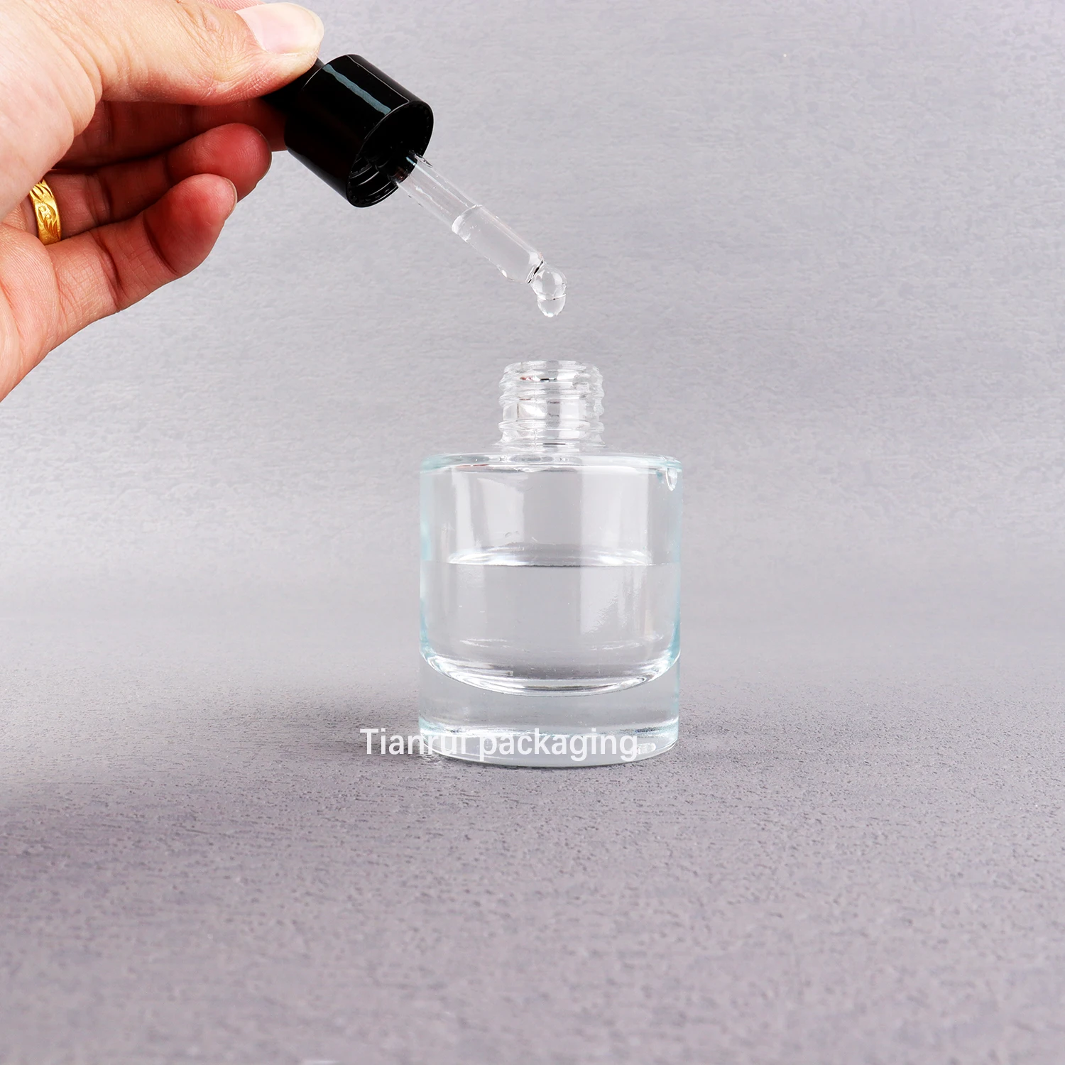 In Stock 40ml Thicken Flat Shoulder Glass Serum Bottles Transparent Cosmetic Essential Oil Dropper Bottle