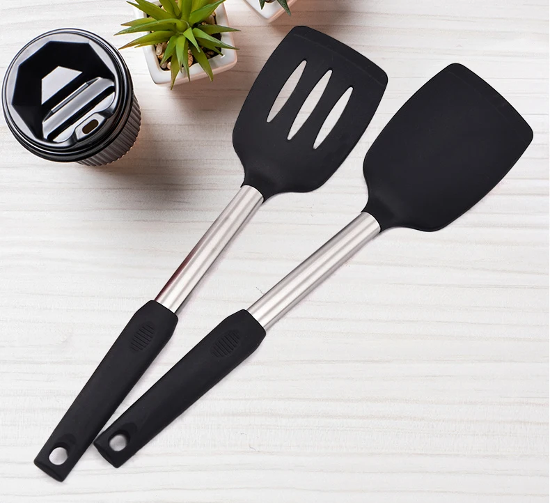 Stainless Steel High-temperature Bpa-free/dishwasher Silicone Spatula 2-piece Set Of Kitchen Frying Spatula Leakage Spatula