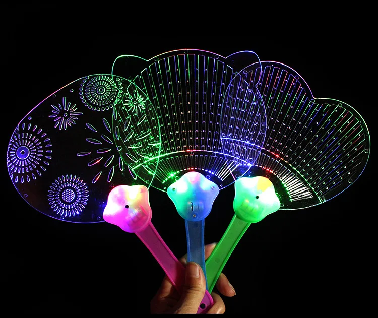 Fashion LED Chinese Hand Fan Plastic Colorful Light Up Flashing Kids Toys Costume Party Decoration Advertisement Gift Style