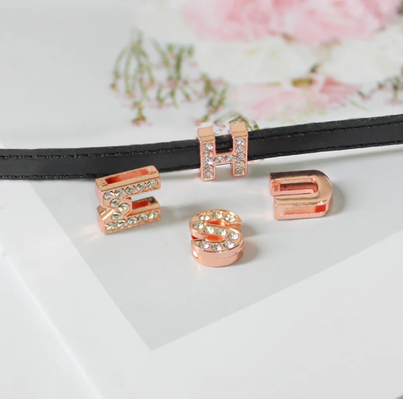 Luxury cheaper wholesale zinc alloy rose gold plated rhinestone 8mm slide charm bracelets