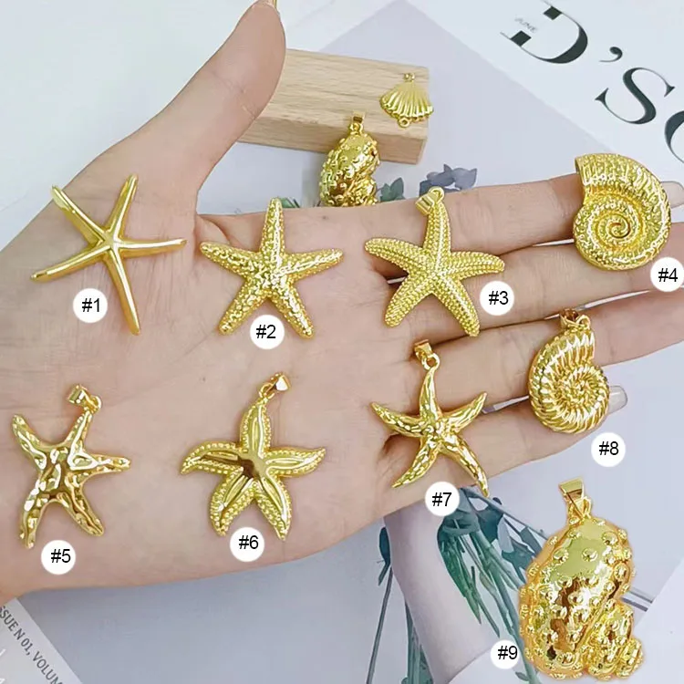JS1796 массивный большой 18k позолоченный Раковина Морская ракушка звезда Шарм кулон для изготовления ожерелий