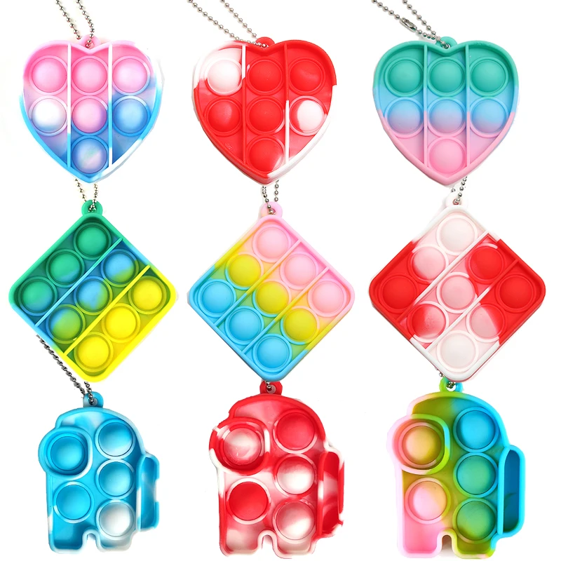 Anxiety Toy Keyring Cute Mini Pops Fidget Toy Push Bubble Simple Dimple Anti Stress Relief Keychain Trinket Sensory Autism Toy