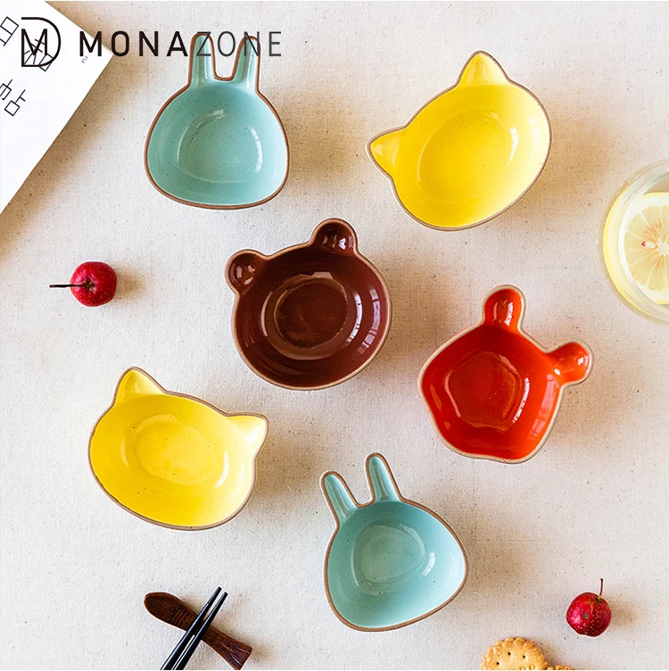 
MONAZONE Cartoon Animal Seasoning Dish Ceramic Dessert Sugar Bowl Food Snack Dish Sauce Plate Kitchen Tableware Accessories 