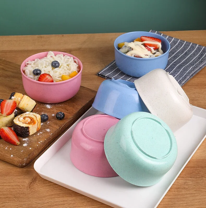 Unbreakable Cereal Wheat Straw Bowls 4pcs Dinner Bowls Fruit Soup Bowl Support Dishwasher Microwave Safe Tableware Set