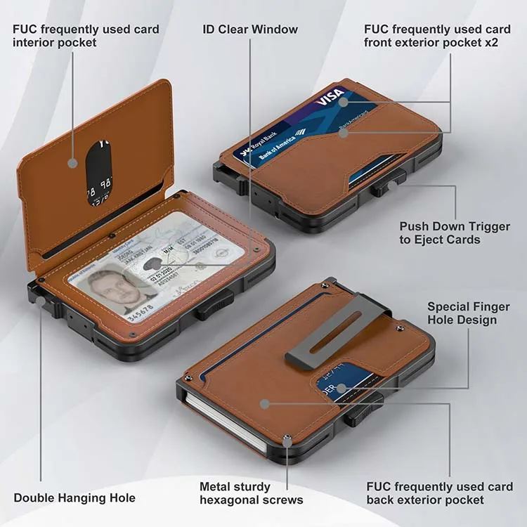 Всплывающий бумажник Rfid блокирующий роскошный держатель для карт натуральная кожа рукав металлический алюминиевый корпус топ-погрузчики Держатель Для Спортивных Карт