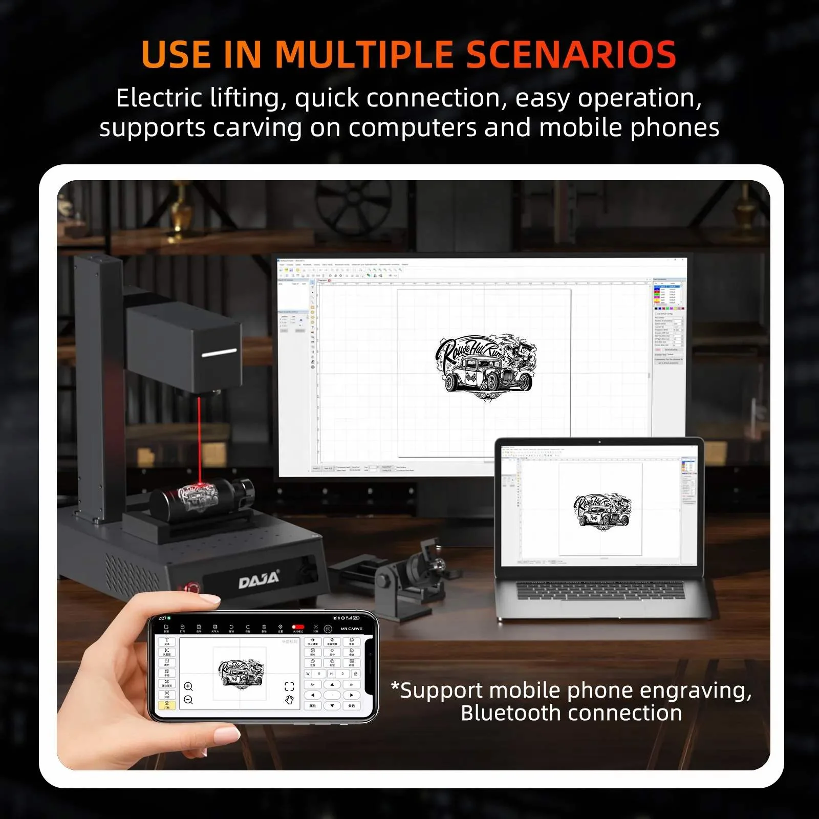 Laser Engraving Machine for Multi-Surface Applications Including Marking on Wood Plastic and Metal Materials