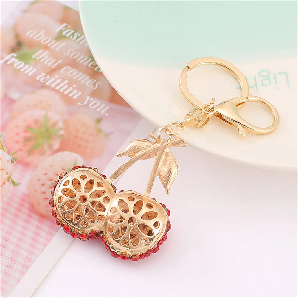 Creative New Alloy Cherry Keychain 3D Stereoscopic Water Diamond Fruit Keychain