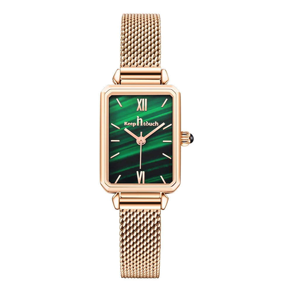 Little green table square plate ladies waterproof restoring ancient ways quartz watch with malachite green female skin