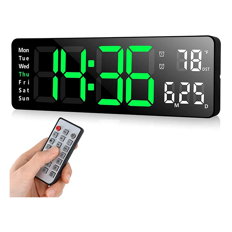 Large Screen Digital Wall Clock With Indoor Temperature Nordic Simple Living Room Wall Desk Led Alarm Clock with Remote Control