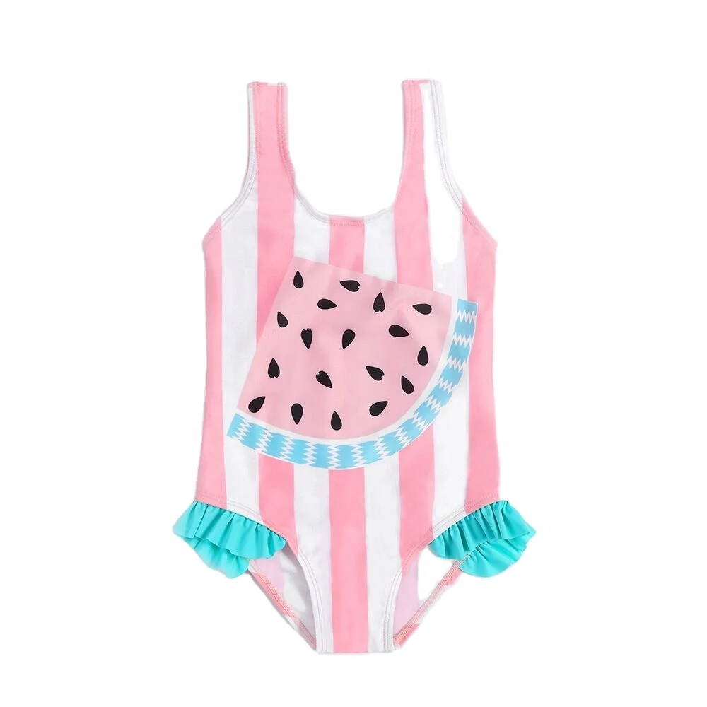 SW1201-1 Цельный купальник с оборками ремешком в виде буквы для детей устойчивые Реверсивный фрукты вязаный детский купальный