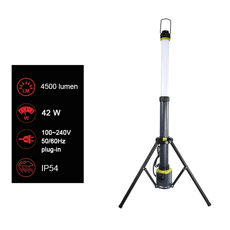 Omniglo Hight Lumen Waterproof Portable Led Worklight 100~240V Ac Plug-In Collapsible Tripod Stand Area Light Worklight