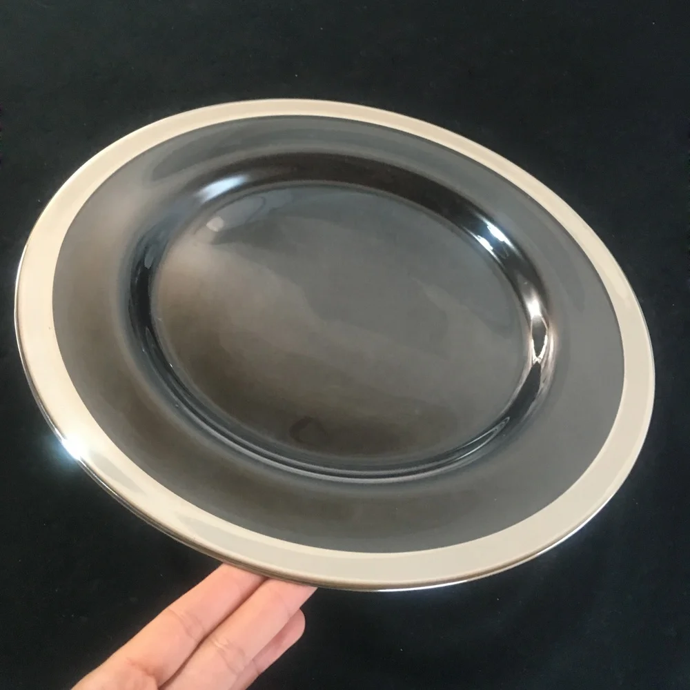 factory custom gold wide rim glass charger plate for wedding events table decorations/various colored wide rim tableware dishes