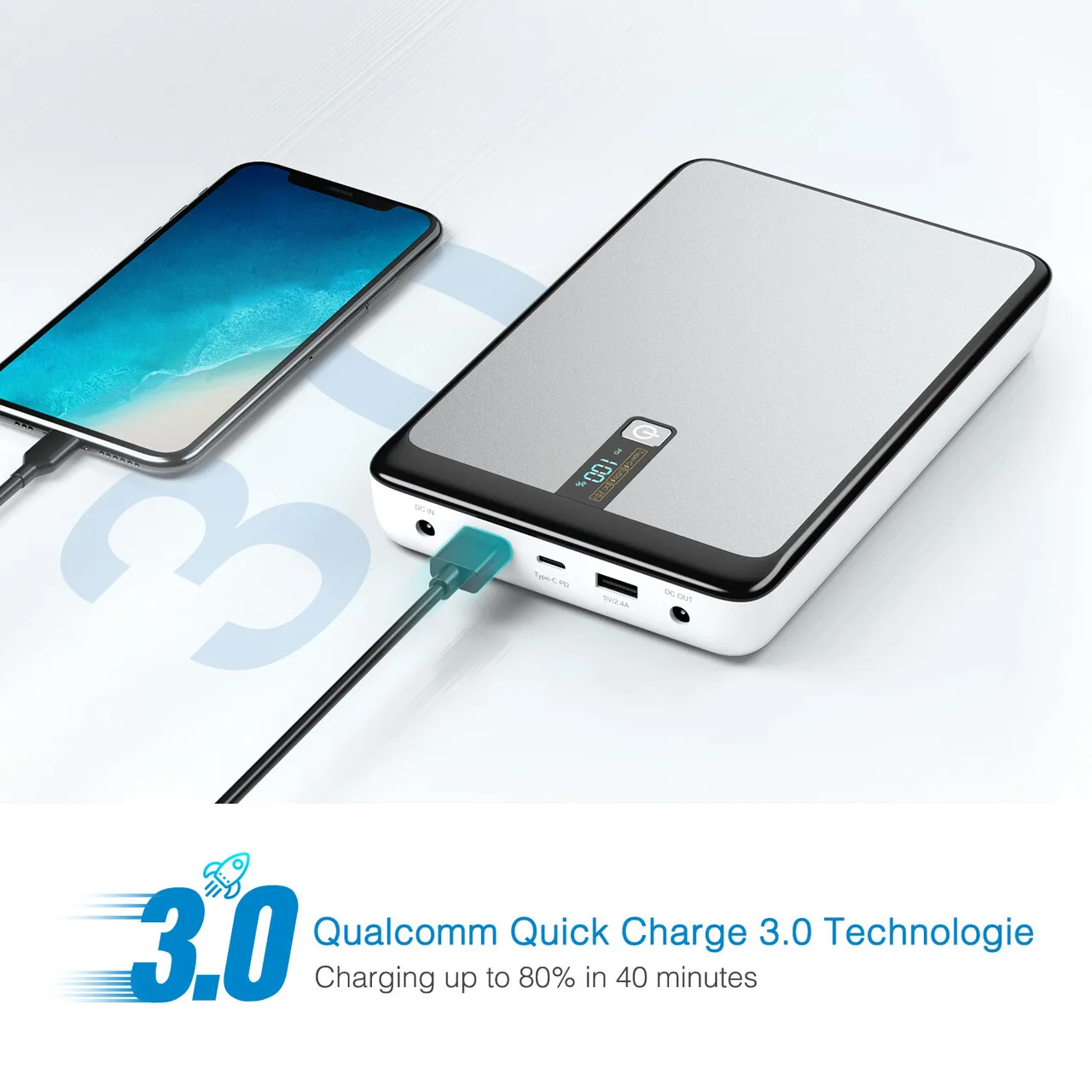30000 mAh портативное зарядное устройство Qc 3 0 Быстрая зарядка двойной Usb внешний аккумулятор для