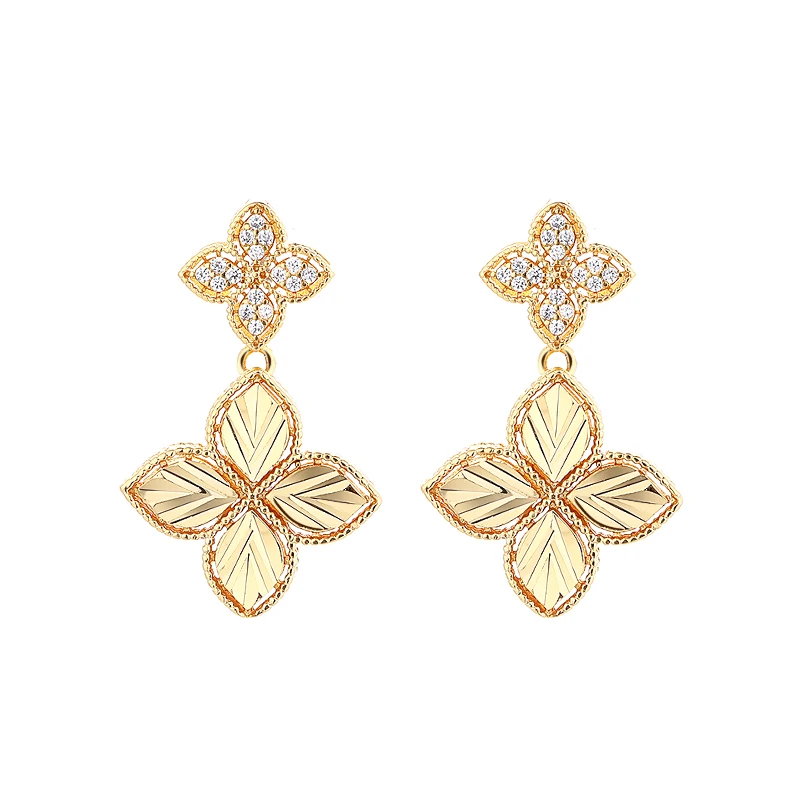 Classic Clover Fashion Jewelry Necklace Bracelet Ring Earrings Sets Gold Plated Women Girl Set