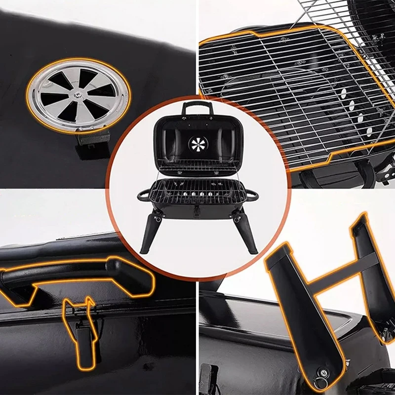 Folding Outdoor Grill: Stainless steel construction for durability, with a collapsible design for convenient storage