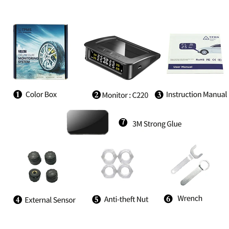 Universal TPMS Wireless Tire Pressure Monitoring System car wireless solar power tpms tire pressure monitoring system