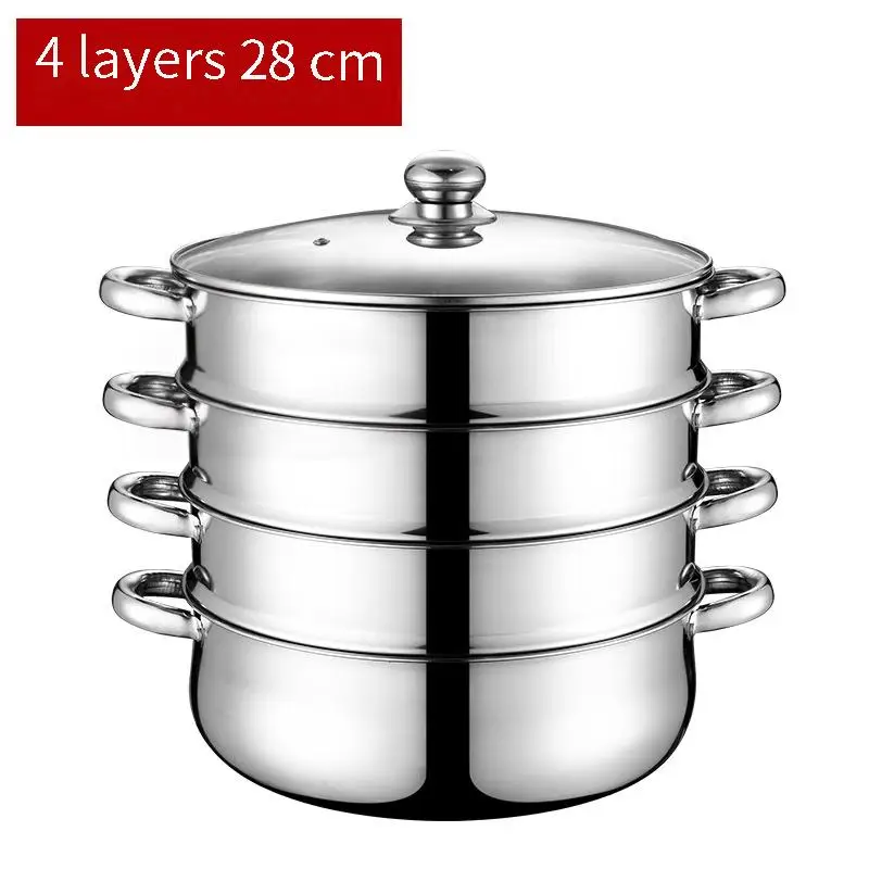 Wholesale Multi functional 28 cm Stainless Steel Steamer Household Soup Pot 2/3/4/5 Layers Kitchen Cookware Steamer Pot