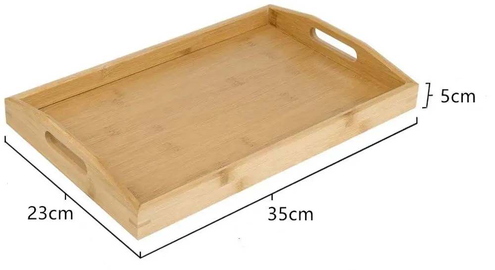 
Combohome Natural Bamboo Rectangle Breakfast Coffee Food Table Serving Tray With Curved Handles 