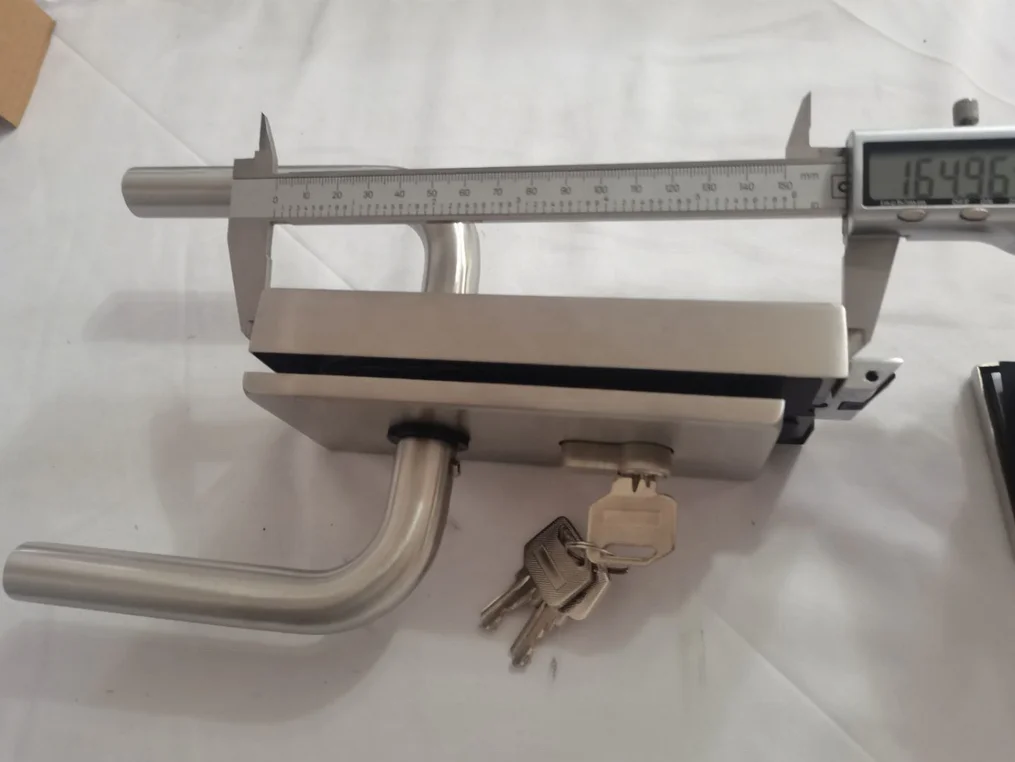 Square satin nickel office  center glass door handle set with lock G050 mechanism and movable or active handle