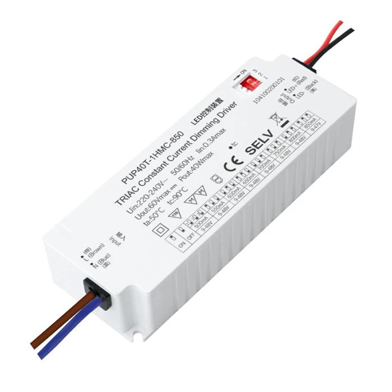 40W Triac Dimmable Led Driver 500-850mA  Constant Current Dimmable Driver EU Standard LED Power Supply