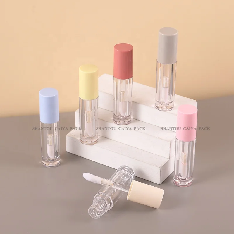 5ml wholesale blue white round liptint custom lip balm tube private label lip gloss containers tube packaging big wand brush