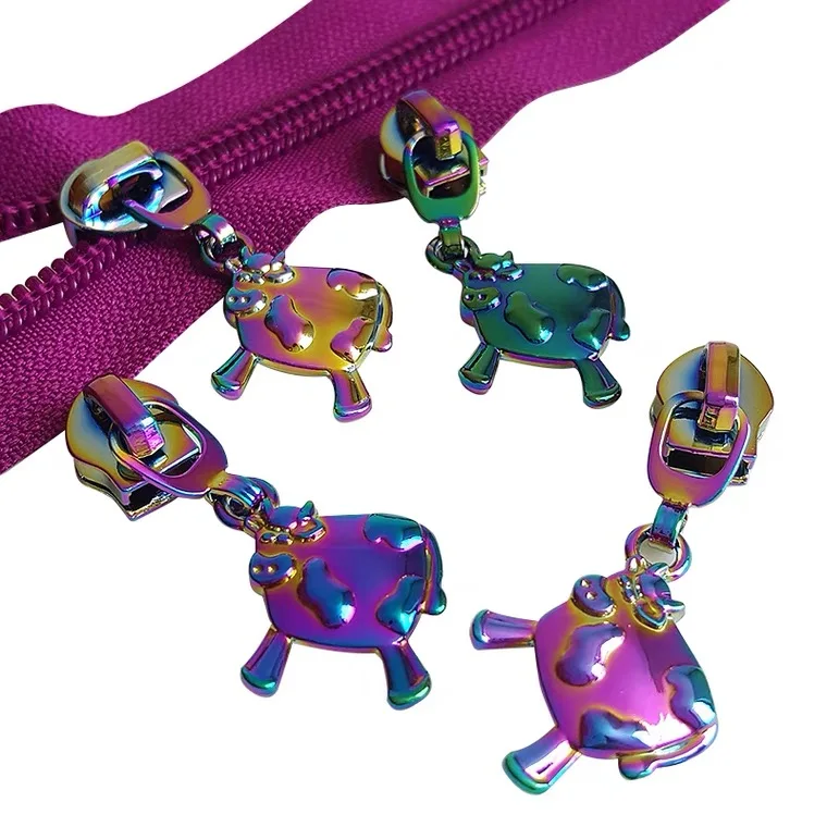 Оптовая продажа, высокое качество, модный Золотой Радужный металлический слайдер из цинкового сплава с молнией