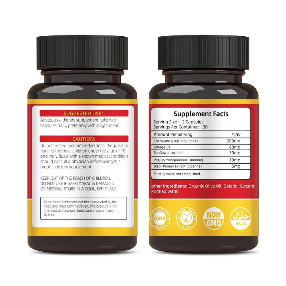 Private Label Heart Health And Maintain Bloods Pressure Cellular Energy Dietary Supplement COQ10 Capsules