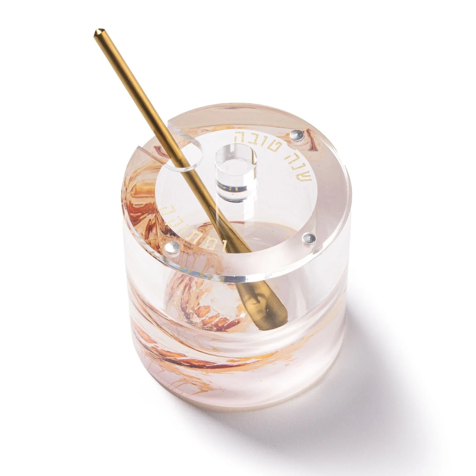 cylindrical acrylic simple lucite Honey Dish custom Honey Dish with golden spoon