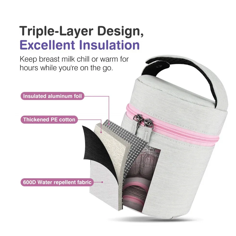 Portable Breast Milk Storage Insulated Baby Bottle Cooler Carrier Tote Bag Food 10-12days for Millk Storage Cooler Bag Letter