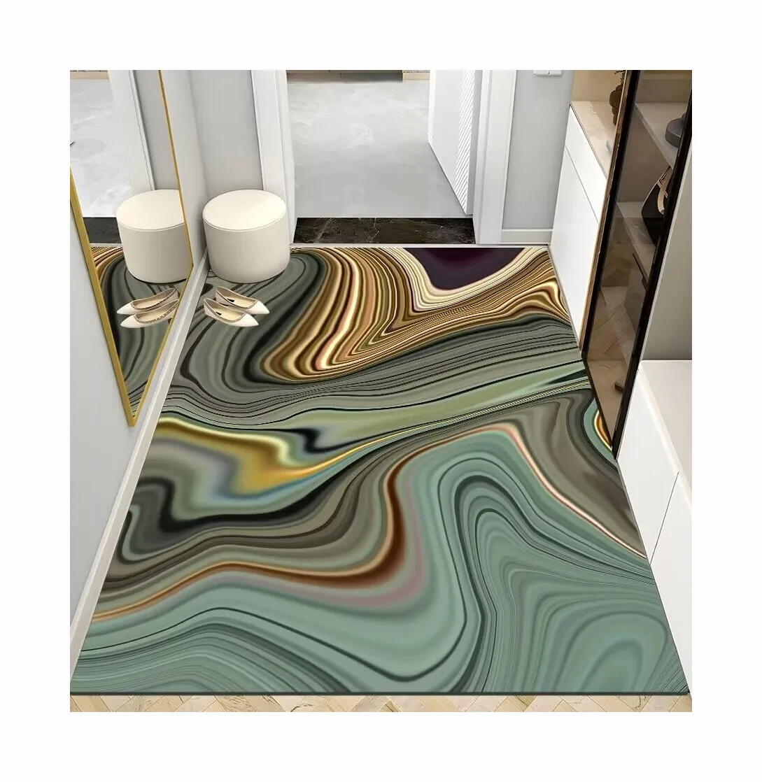 Green irregular wave current situation abstract pattern superior quality home decoration faux cashmere entrance door mat