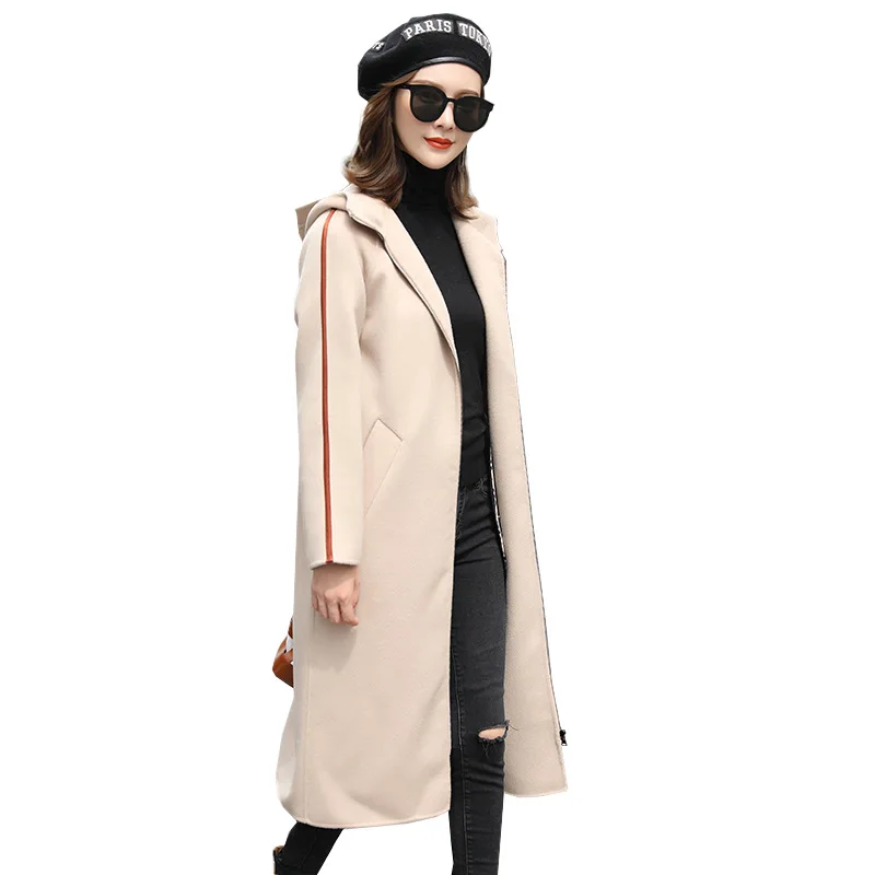 
Women Double-Sided Solid Color Cashmere Coat Fashion Loose Woolen Trench Coat womens wear 