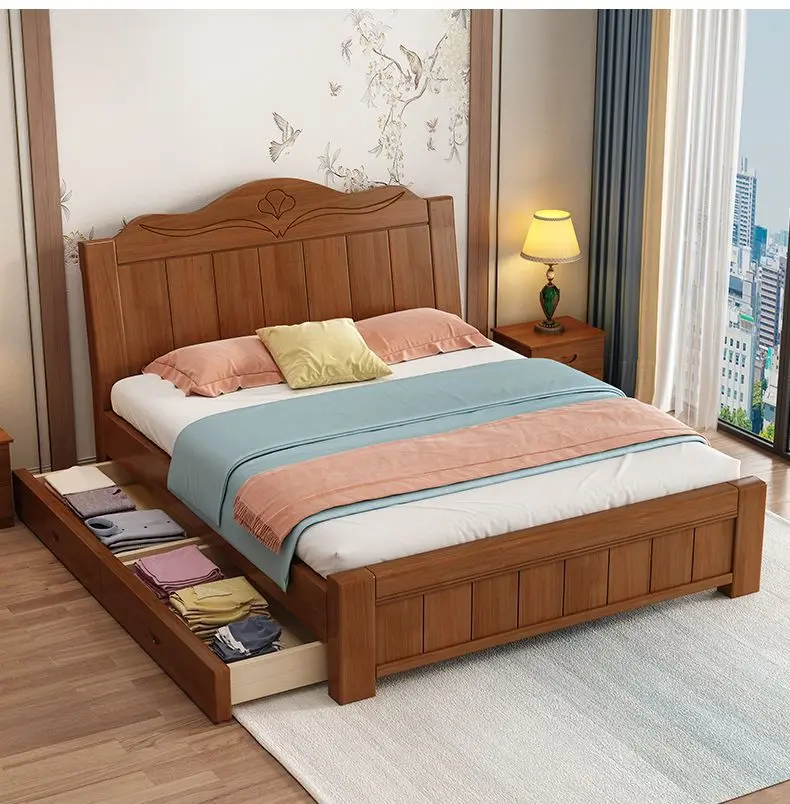 Wholesale Luxury Home Queen Double Wooden Beds Furniture Modern Cheap Bedroom Full King Size Solid Wood Bed