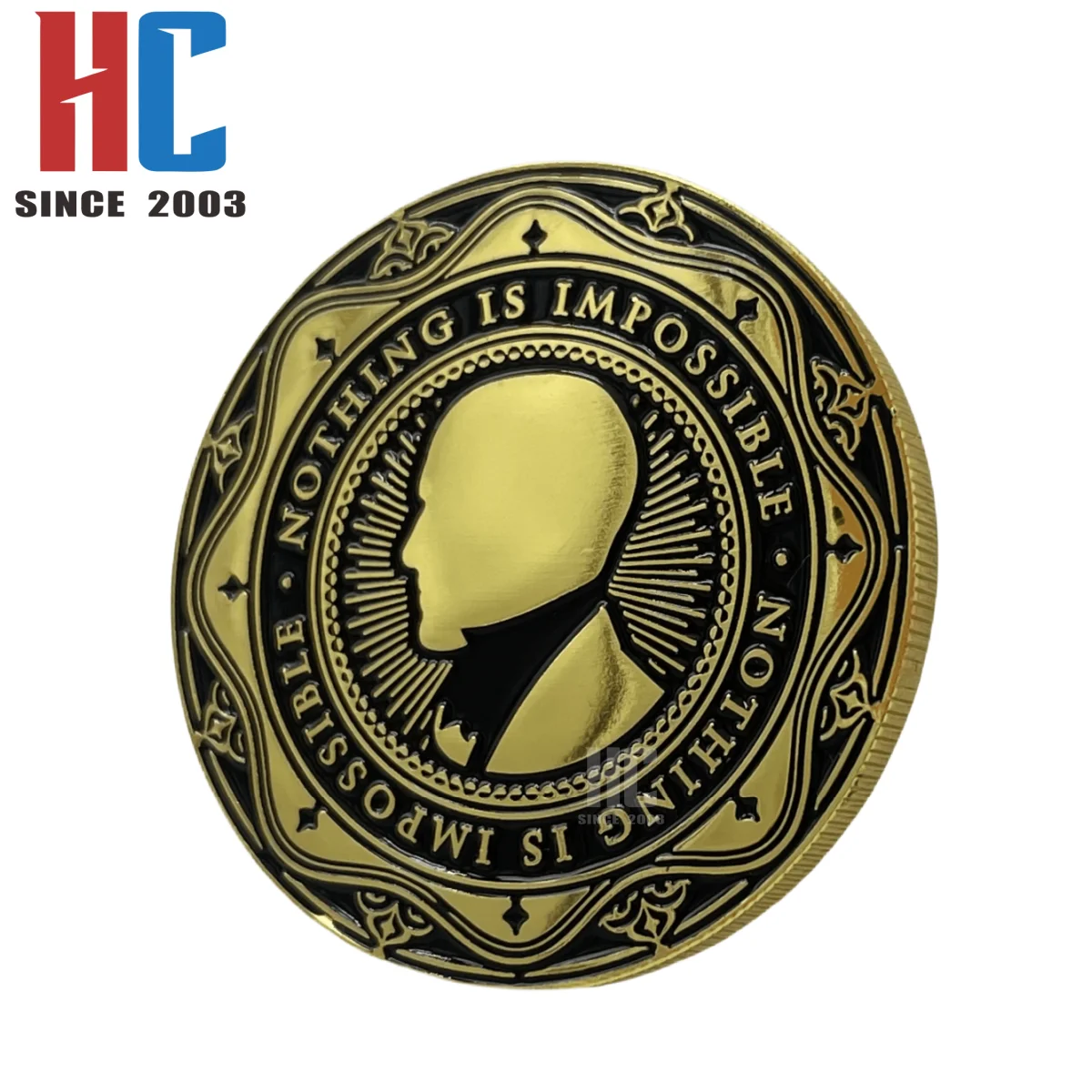 20 Years  Factory Custom Business Gifts logo challenge souvenir metal coin  gold plated with velvet box