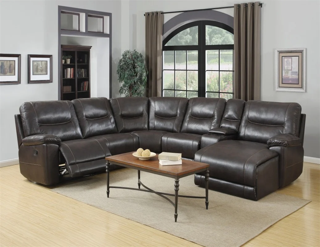 Hot selling comfortable leather sectional recliner corner sofa set with chaise