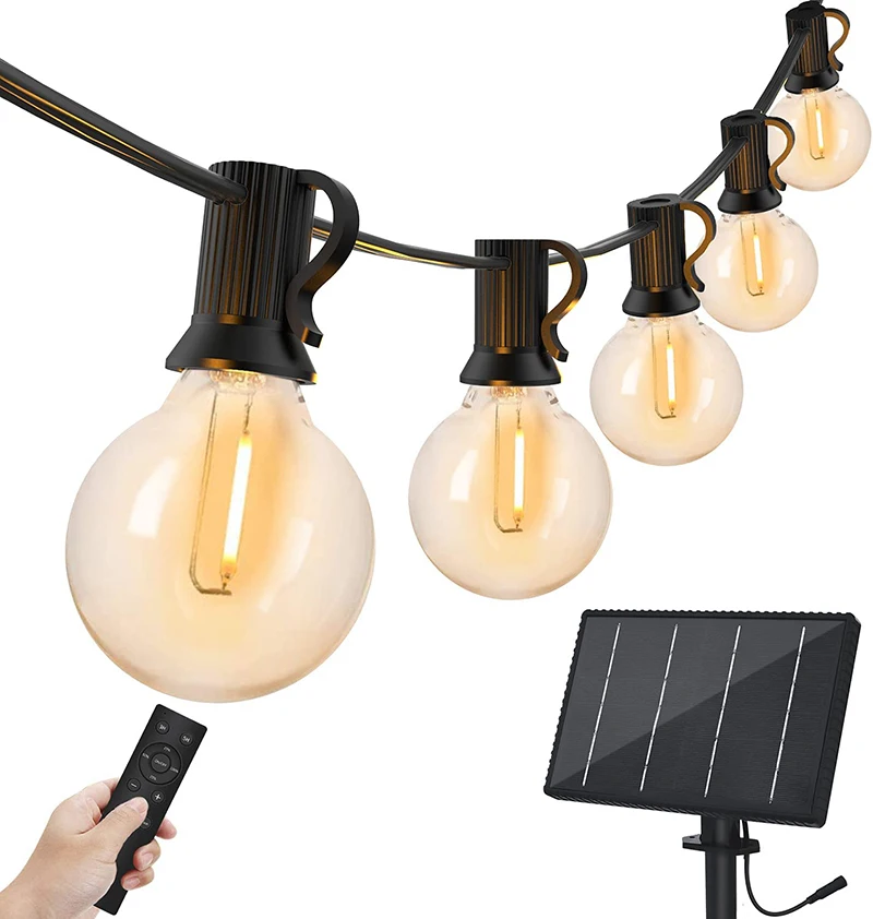 Solar Powered G40 String Lights With 25 Bulbs 48ft Outdoor Waterproof String Lights For Garden Party Home Decoration