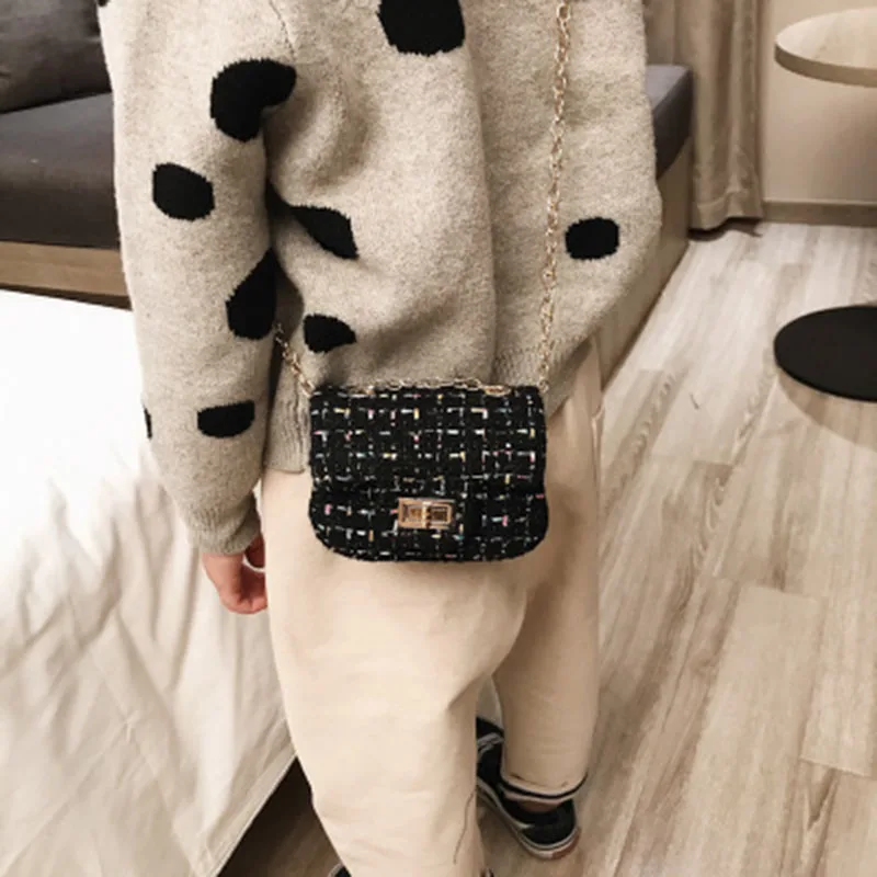 Korean Version Of Fashion Elegant Beautiful Party Mental Chain Woolen Shoulder Kids Bags