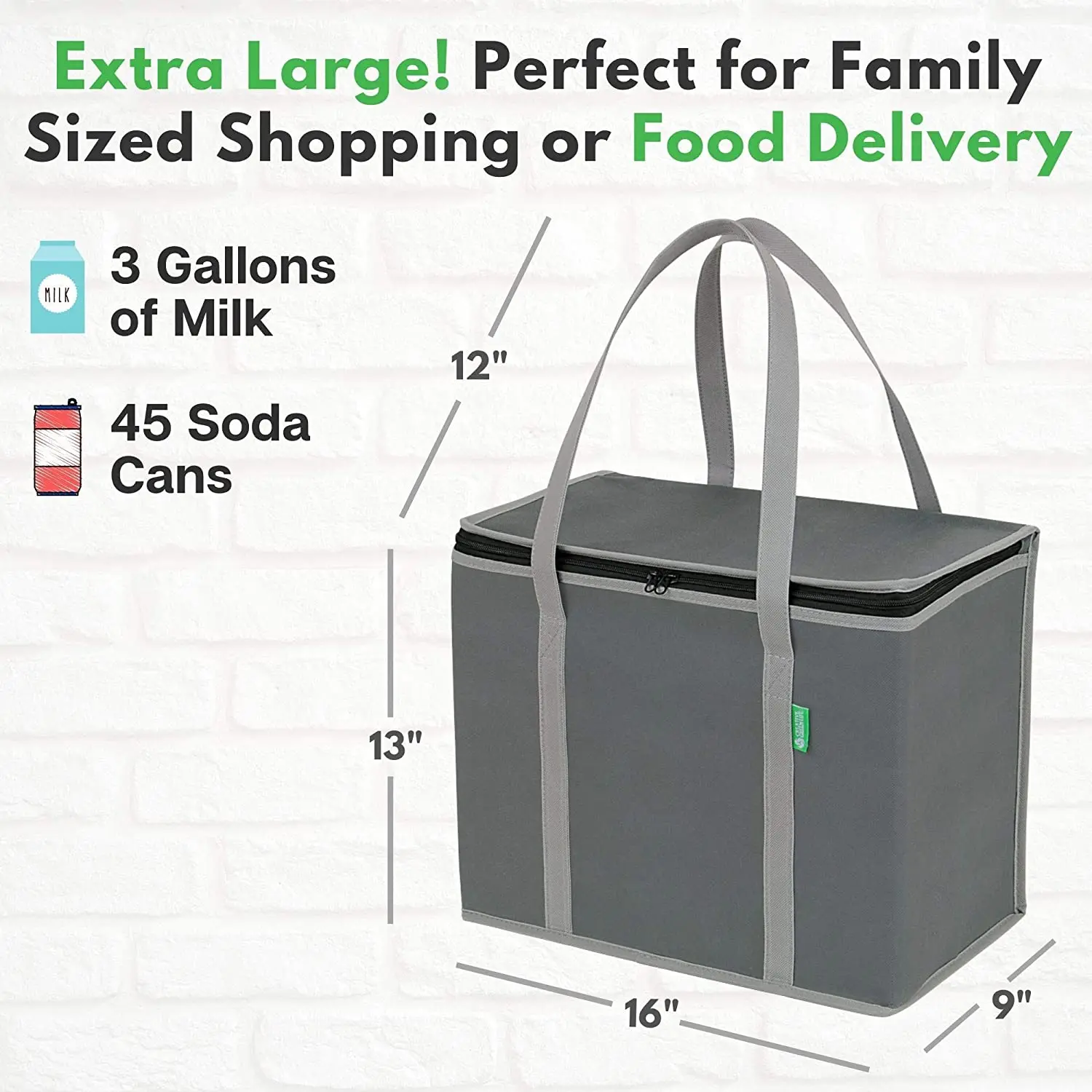 Durable Triple Layer Construction Grocery Tote Bag Shopping Container Picnic Basket with Reinforced Sturdy Long Handle