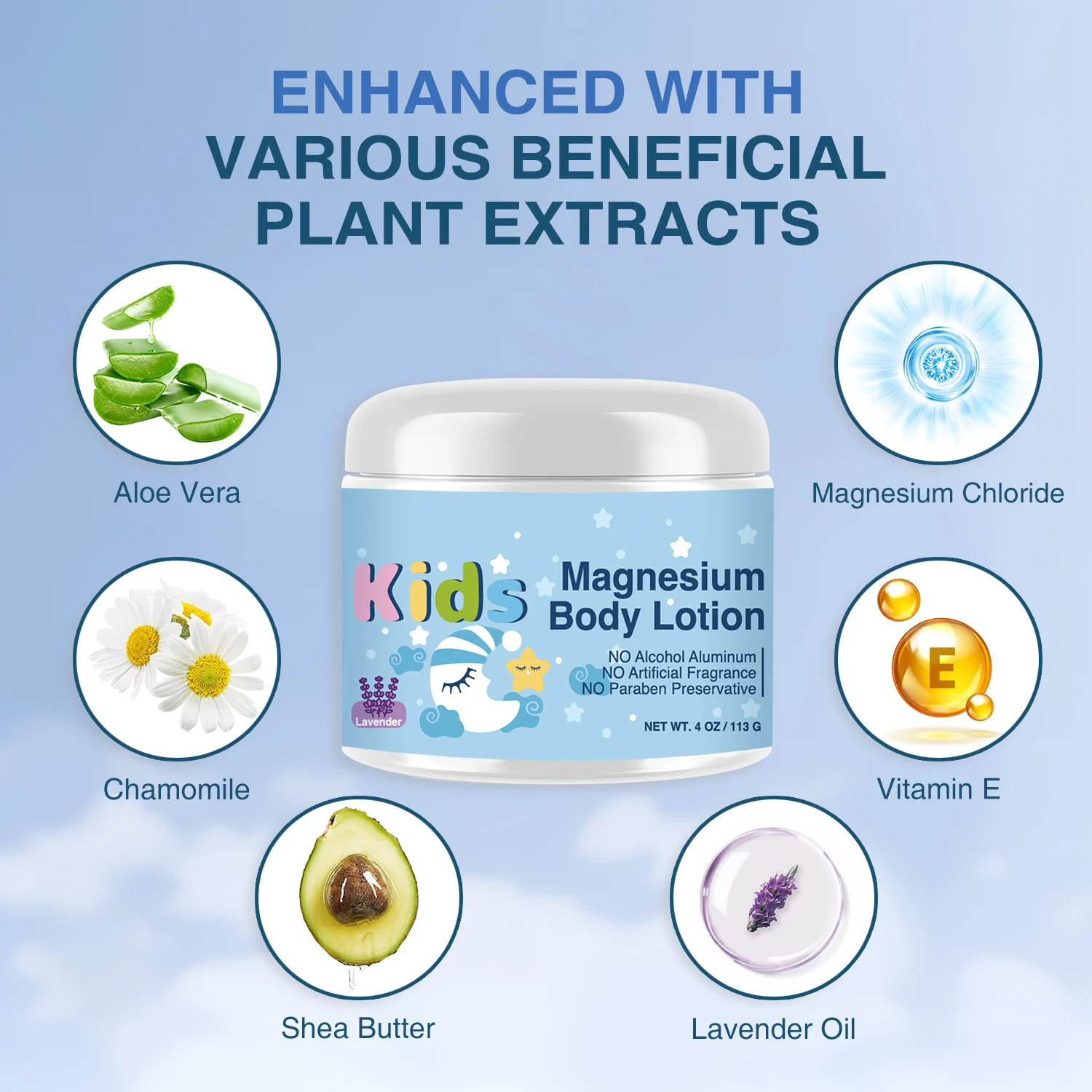 Private Label Natural Organic Pure Kids Magnesium Body Lotion with Lavender Oil for Kids Sleep & Calm