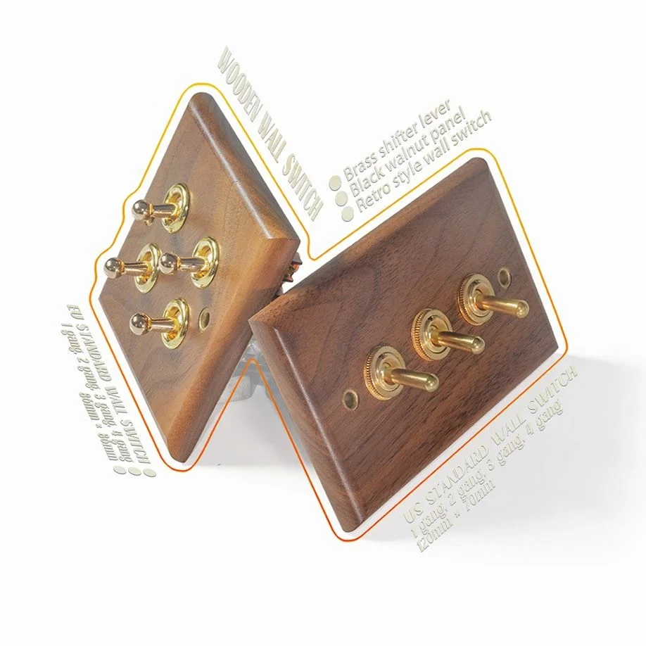 2021 New Design American Style Light Switch Hotel Wall Switch Vintage Retro Switch And Socket With Brass Lever