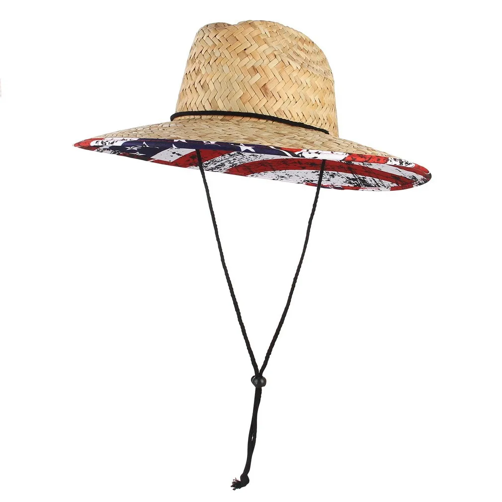 2022 Summer Sunshade Natural Lifeguard Straw Hats Custom Logo Patch Surf Safari Straw Hat