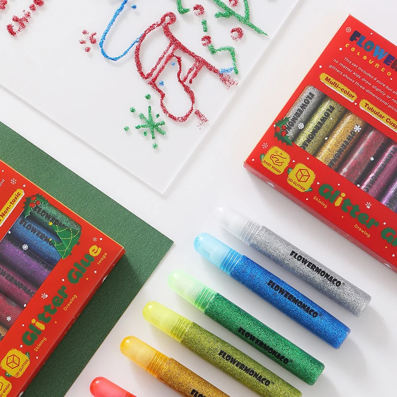 High Quality Wholesale Non-toxic Glitter Glue Kit Colorful Basic 8Colors Glitter Glue For Art Painting Kids Art Artist Paint