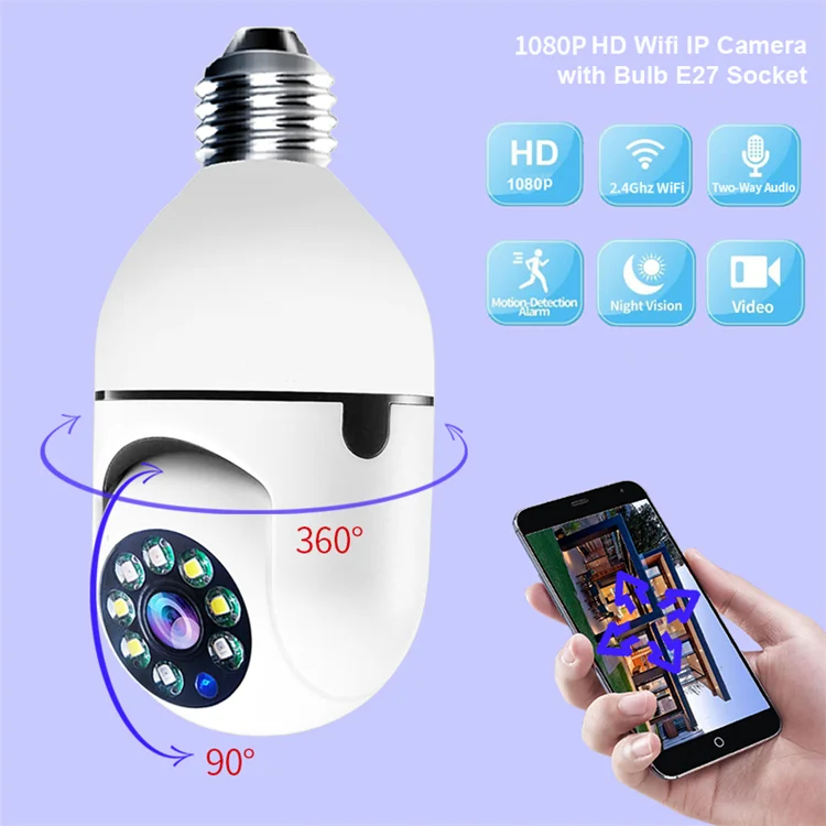 360 Degree HD 1080P CCTV Video Light Bulb E27  IP Wireless Mini Security Hidden Wifi Camera