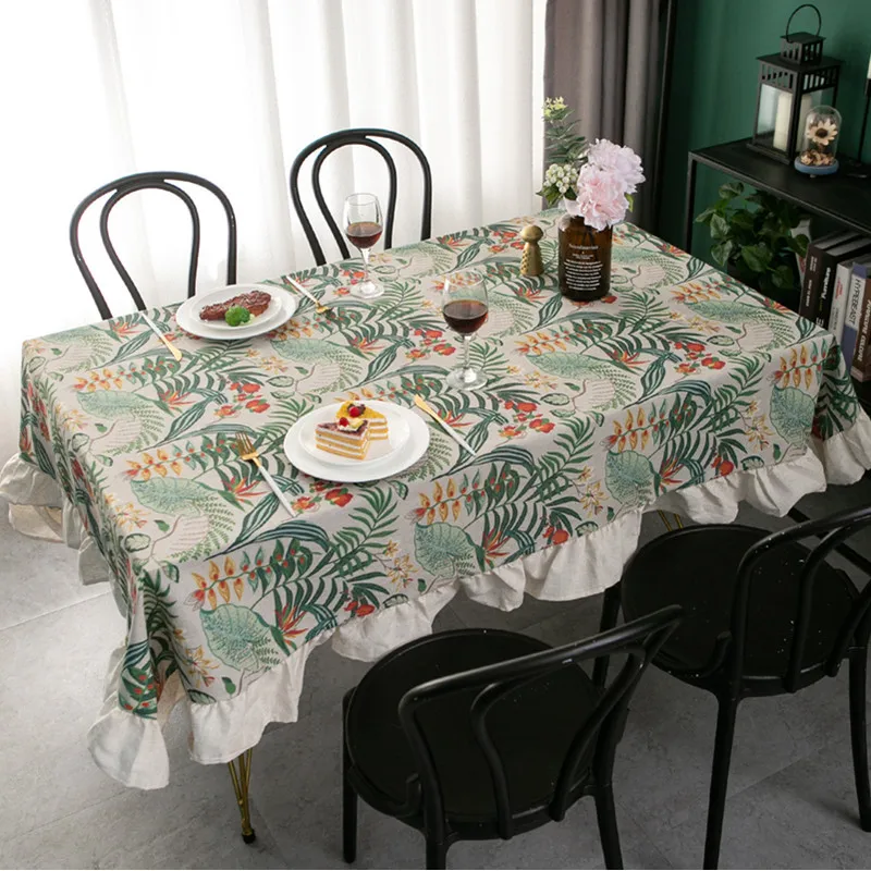 Rectangle Printed Tablecloth Vintage Flower Decorative Printed Pattern Washable Table Cloth Dinner Kitchen Home Decor
