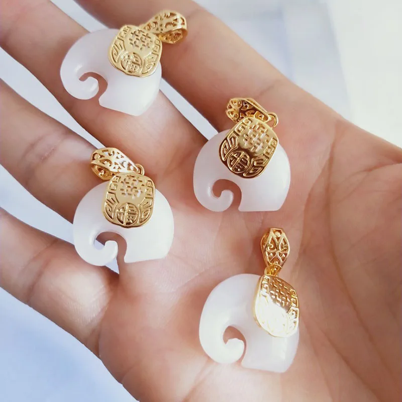 Оптовая продажа белая зеленая нефритовая подвеска цвета блюз ювелирные изделия из нержавеющей стали под заказ золотой слон ожерелье для женщин