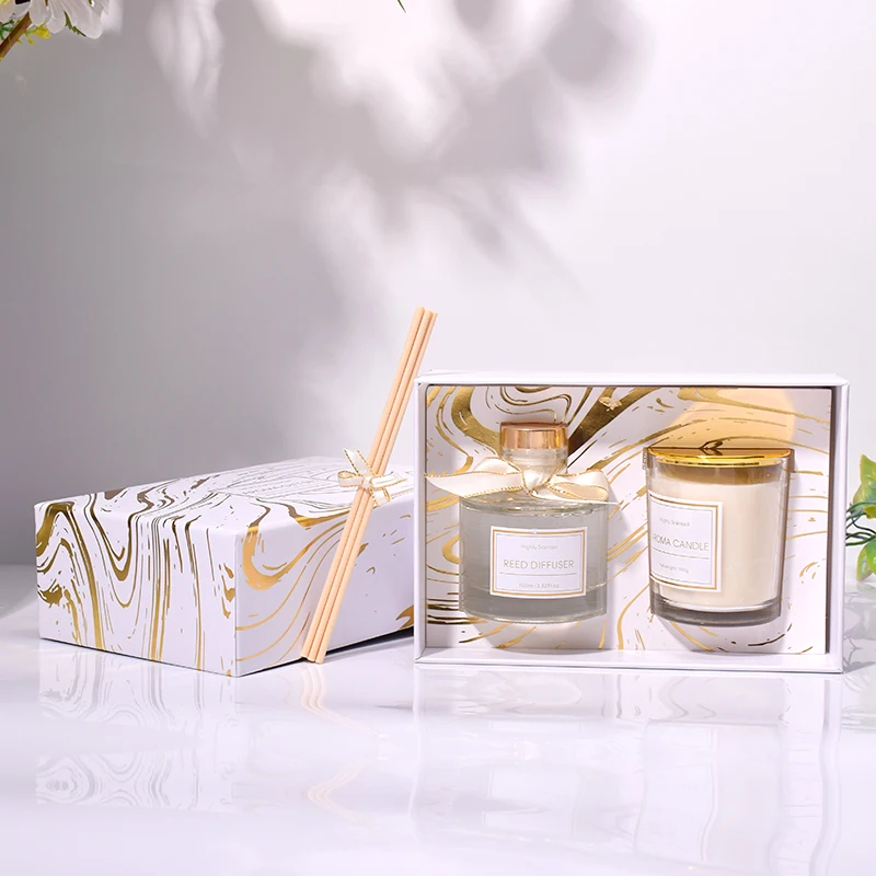 Vela perfumada Scented candle gift set luxury reed diffuser reed diffuser candle black set reed diffuser and candle set